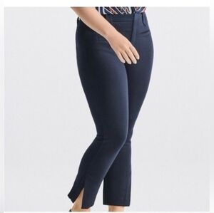 CAbi Barrister Trouser (Style #6265) – Navy Cropped Ponte Pants with Ankle Slit